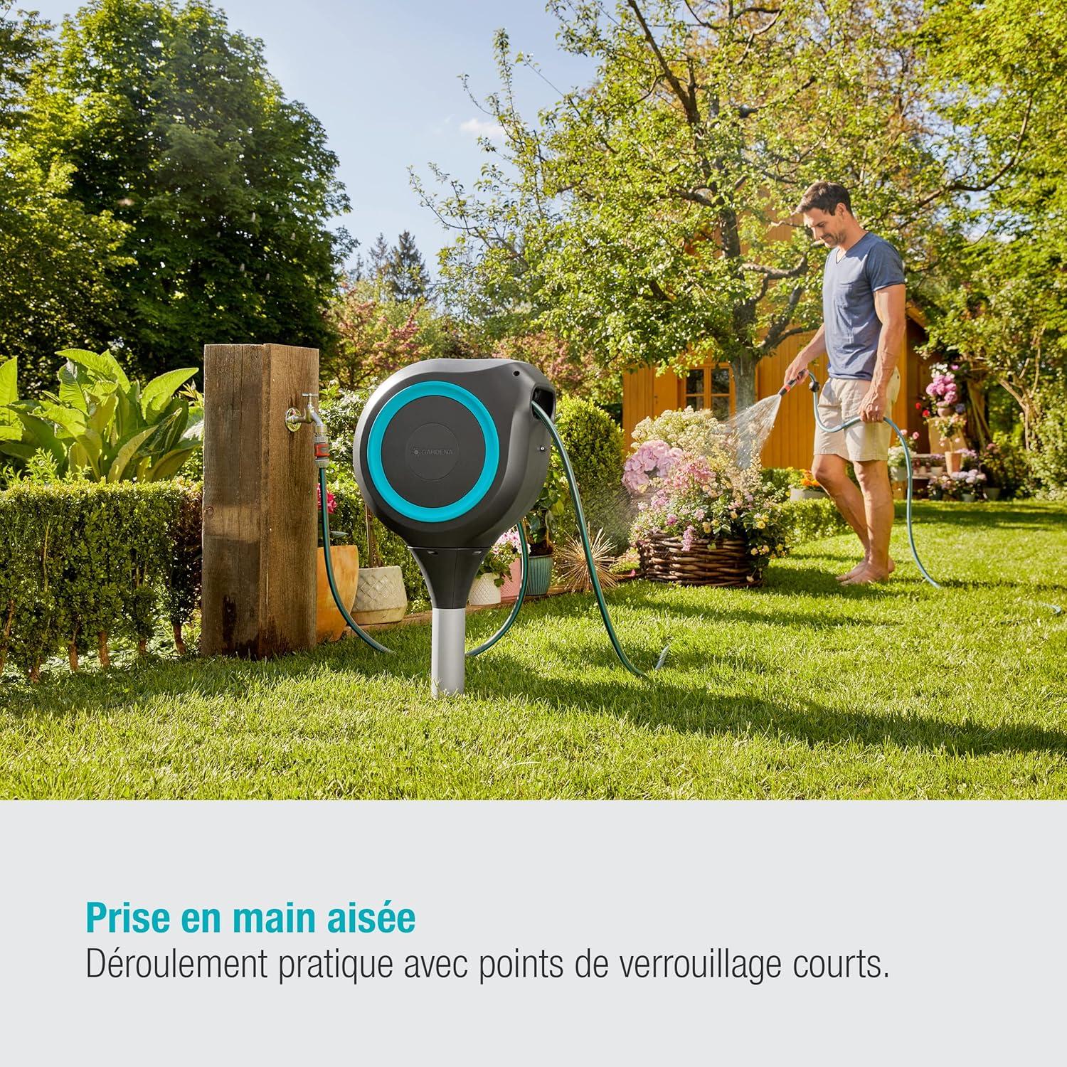 imageGardena Coffre de tuyau de jardin RollUp S turquoise 15 m Coffre tuyau pivotant guide tuyau intgr avec tuyau de qualit Gardena de 15 m piquet de terre et aide au montage 1860420Turquoise