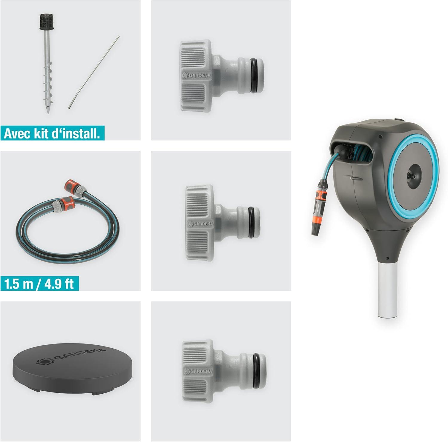 imageGardena Coffre de tuyau de jardin RollUp S turquoise 15 m Coffre tuyau pivotant guide tuyau intgr avec tuyau de qualit Gardena de 15 m piquet de terre et aide au montage 1860420Turquoise