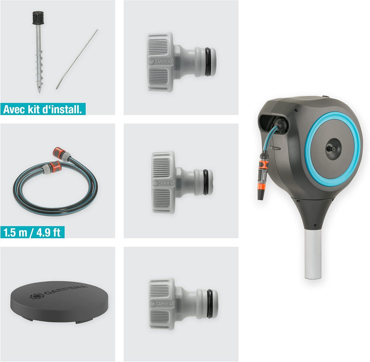 imageGardena Coffre de tuyau de jardin RollUp S turquoise 15 m Coffre tuyau pivotant guide tuyau intgr avec tuyau de qualit Gardena de 15 m piquet de terre et aide au montage 1860420Turquoise