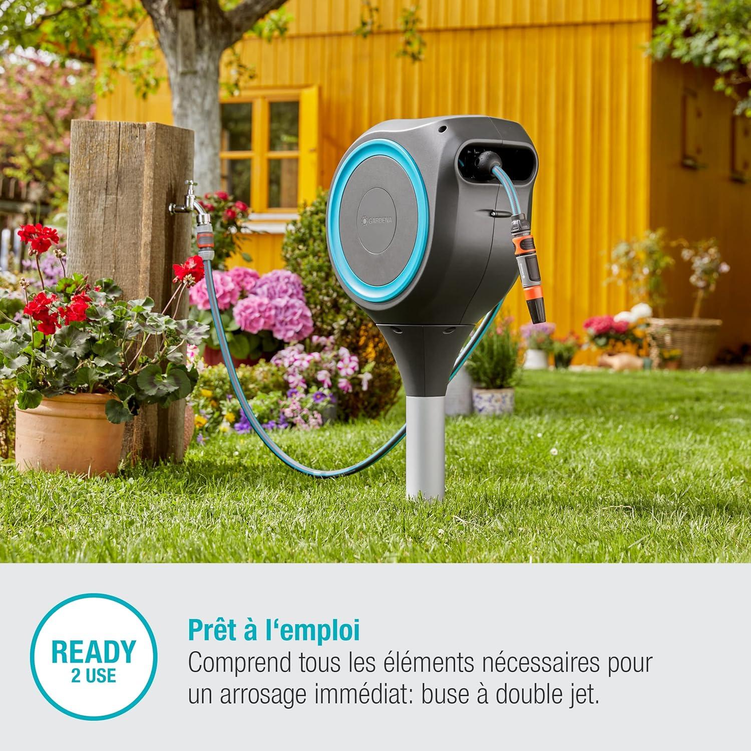 imageGardena Coffre de tuyau de jardin RollUp S turquoise 15 m Coffre tuyau pivotant guide tuyau intgr avec tuyau de qualit Gardena de 15 m piquet de terre et aide au montage 1860420Turquoise