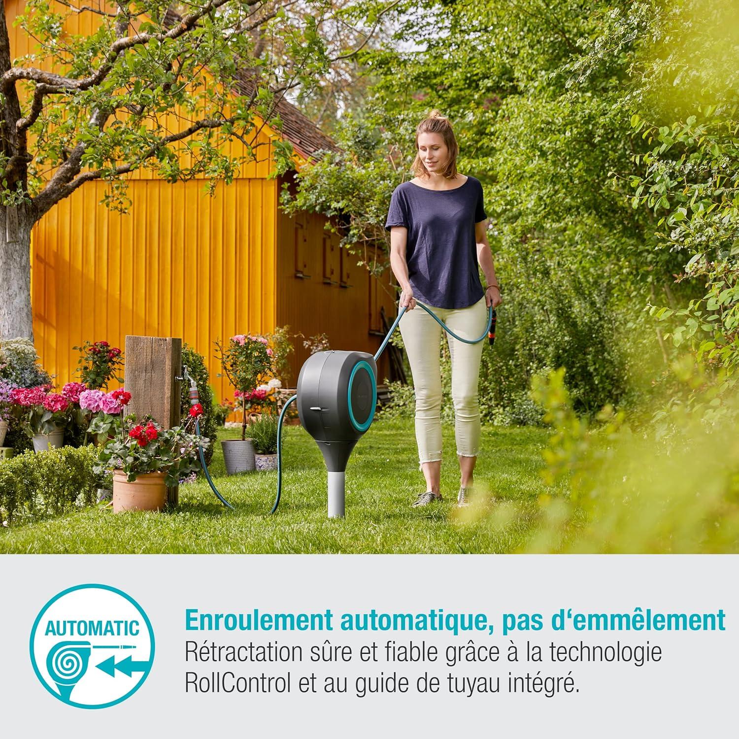 imageGardena Coffre de tuyau de jardin RollUp S turquoise 15 m Coffre tuyau pivotant guide tuyau intgr avec tuyau de qualit Gardena de 15 m piquet de terre et aide au montage 1860420Turquoise
