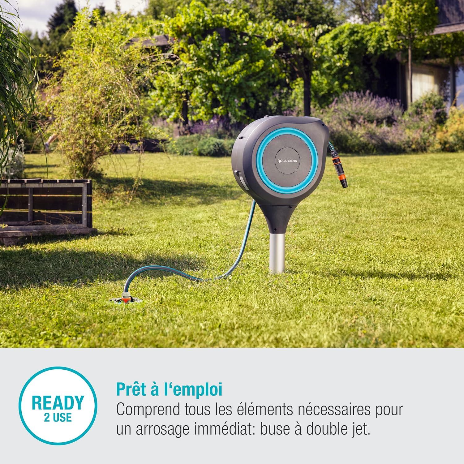 imageGardena Coffre de tuyau de jardin RollUp S turquoise 15 m Coffre tuyau pivotant guide tuyau intgr avec tuyau de qualit Gardena de 15 m piquet de terre et aide au montage 1860420Turquoise