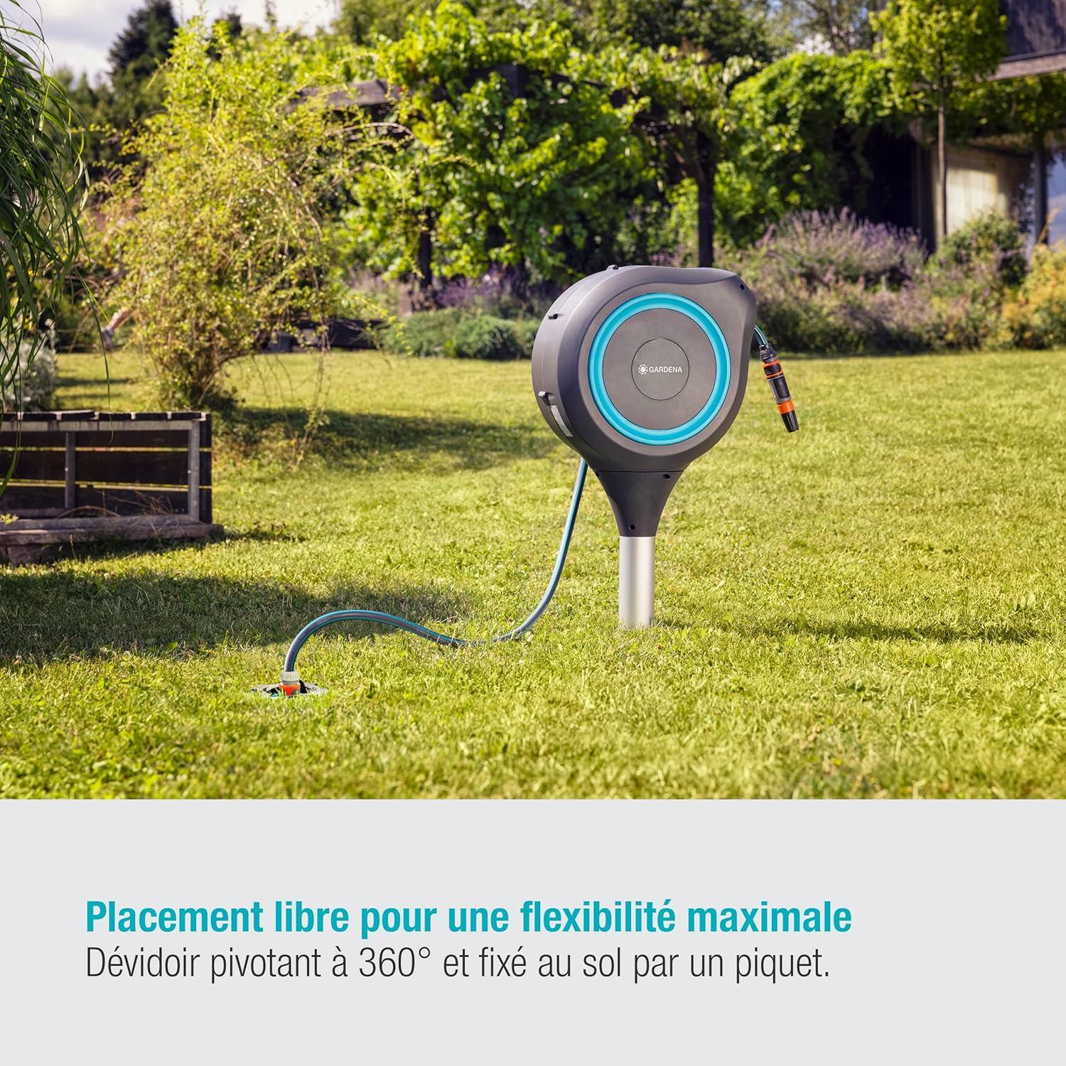 imageGardena Coffre de tuyau de jardin RollUp S turquoise 15 m Coffre tuyau pivotant guide tuyau intgr avec tuyau de qualit Gardena de 15 m piquet de terre et aide au montage 1860420Turquoise