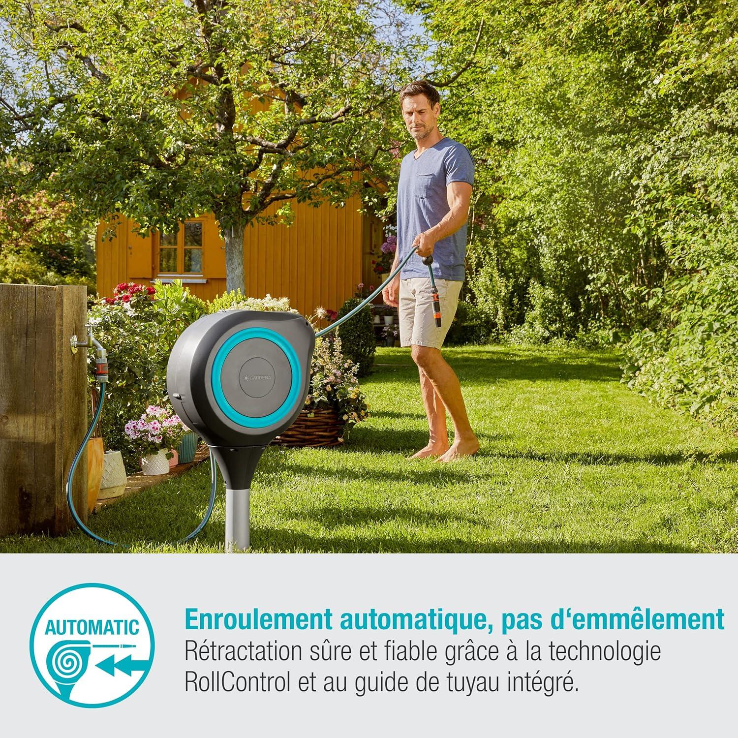 imageGardena Coffre de tuyau de jardin RollUp S turquoise 15 m Coffre tuyau pivotant guide tuyau intgr avec tuyau de qualit Gardena de 15 m piquet de terre et aide au montage 1860420Turquoise