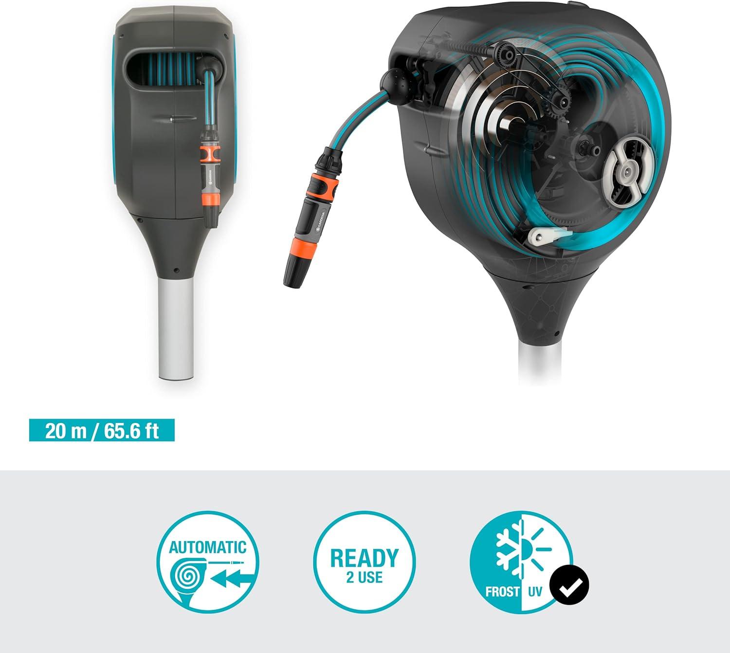 imageGardena Coffre de tuyau de jardin RollUp S turquoise 15 m Coffre tuyau pivotant guide tuyau intgr avec tuyau de qualit Gardena de 15 m piquet de terre et aide au montage 1860420Turquoise
