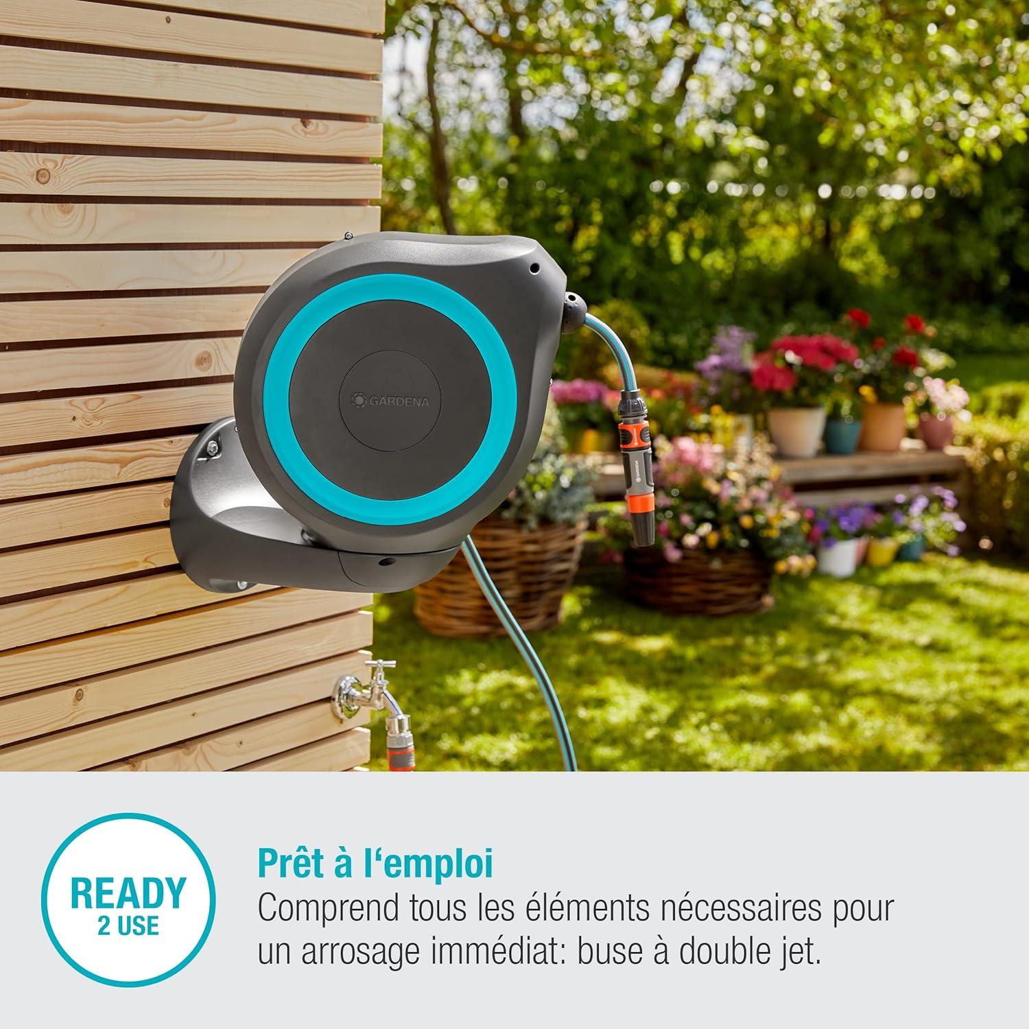 imageGardena Coffre de tuyau mural RollUp M 20 m Arrosage flexible jardins de taille moyenne enrouleur pivotant support mural pces du systme et pulvrisateur 20 m de tuyau Gardena inclus 1861020Turquoise