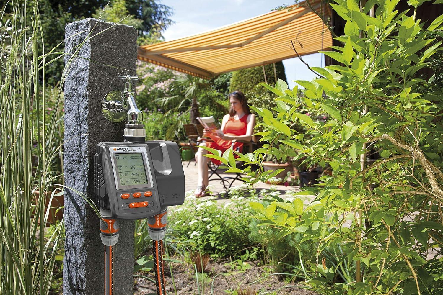 imageGardena Commande darrosage avec appli Bluetooth Arrosage automatique pour le jardin et le balcon configurable via lappli cycles darrosage en 3 programmes horaires porte de 10 m 0188920Programmateur dArrosage MultiControl duo