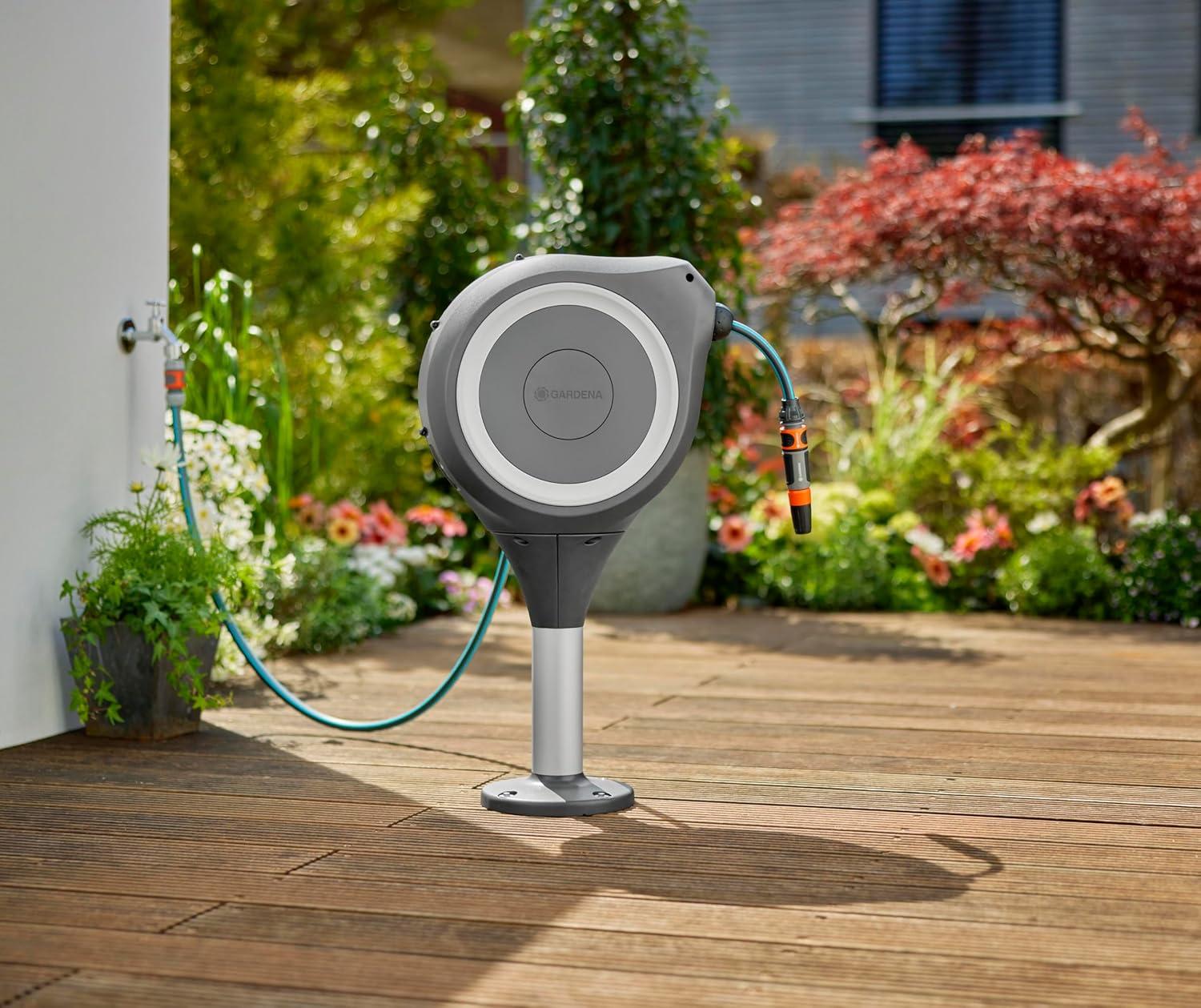imageGardena Dvidoir de terrasse RollUp S bote rsistante aux intempries technologie RollUp ampamp 15 m de tuyau arrosage petits jardins avec terrasse enroulement automatique turquoise 1860720Blanc