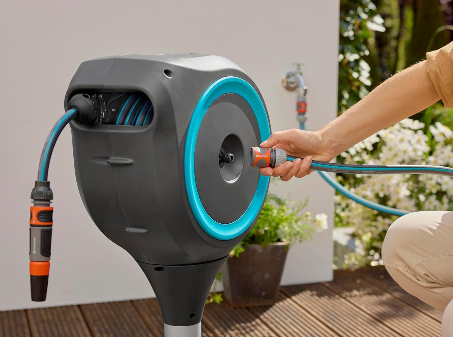 imageGardena Dvidoir de terrasse RollUp S bote rsistante aux intempries technologie RollUp ampamp 15 m de tuyau arrosage petits jardins avec terrasse enroulement automatique turquoise 1860720Turquoise