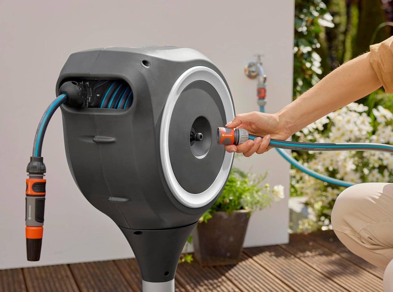 imageGardena Dvidoir de terrasse RollUp S bote rsistante aux intempries technologie RollUp ampamp 15 m de tuyau arrosage petits jardins avec terrasse enroulement automatique turquoise 1860720Blanc