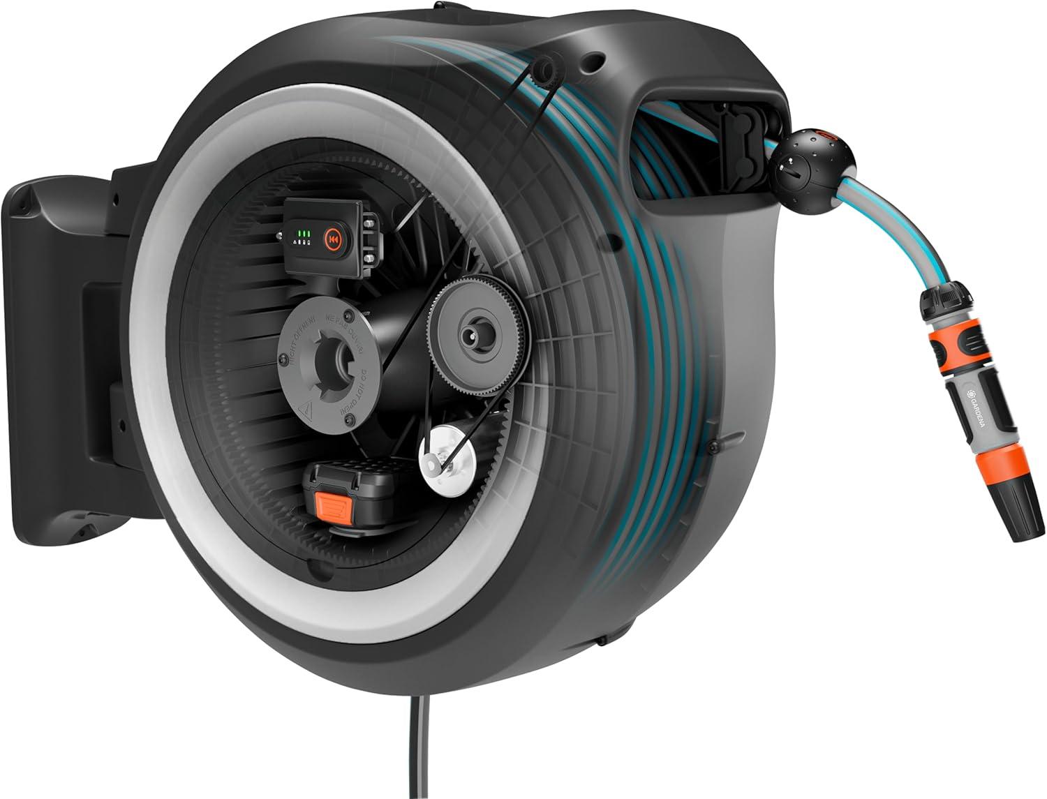 imageGardena Dvidoir mural PowerRoll XL ReadytouseSet Dvidoir automatique avec 35 m de tuyau darrosage guidetuyau et technologie RollControll kit complet avec batterie 1864220Blanc