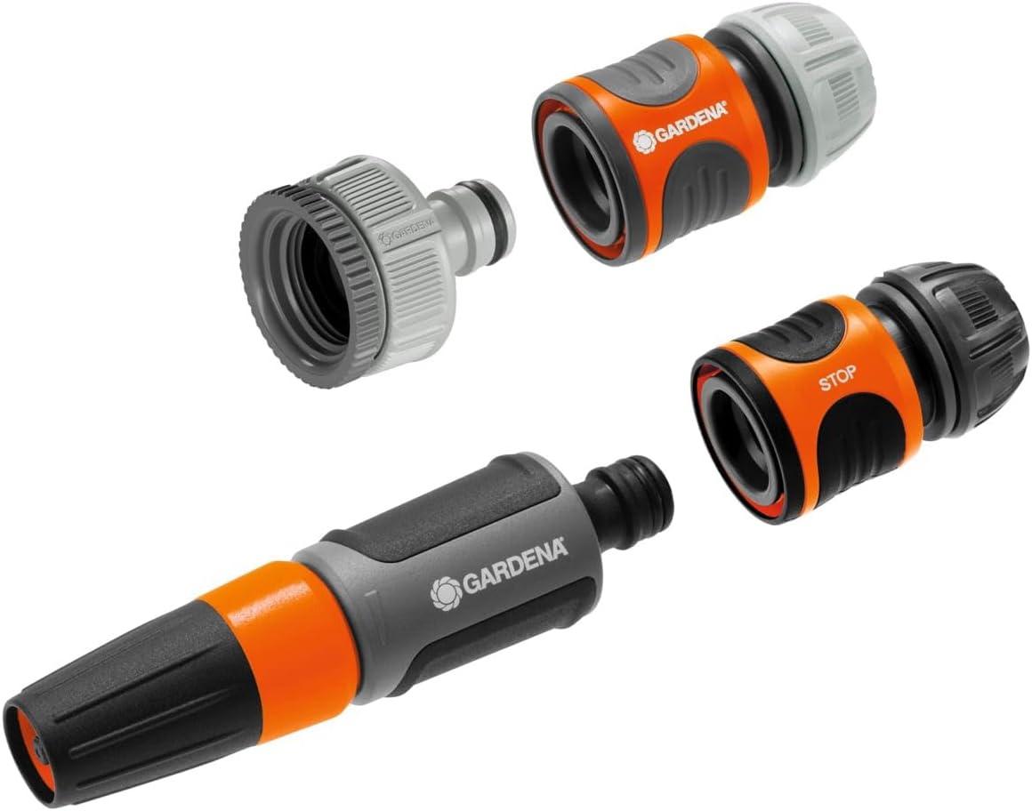 imageGardena EcoLine Ncessaire de base Avec pistolet de nettoyage nez de robinet adaptateur raccord de tuyau et raccord aquastop pour arrosage et nettoyage rsistant aux UV et au gel 1890020Ncessaire de base