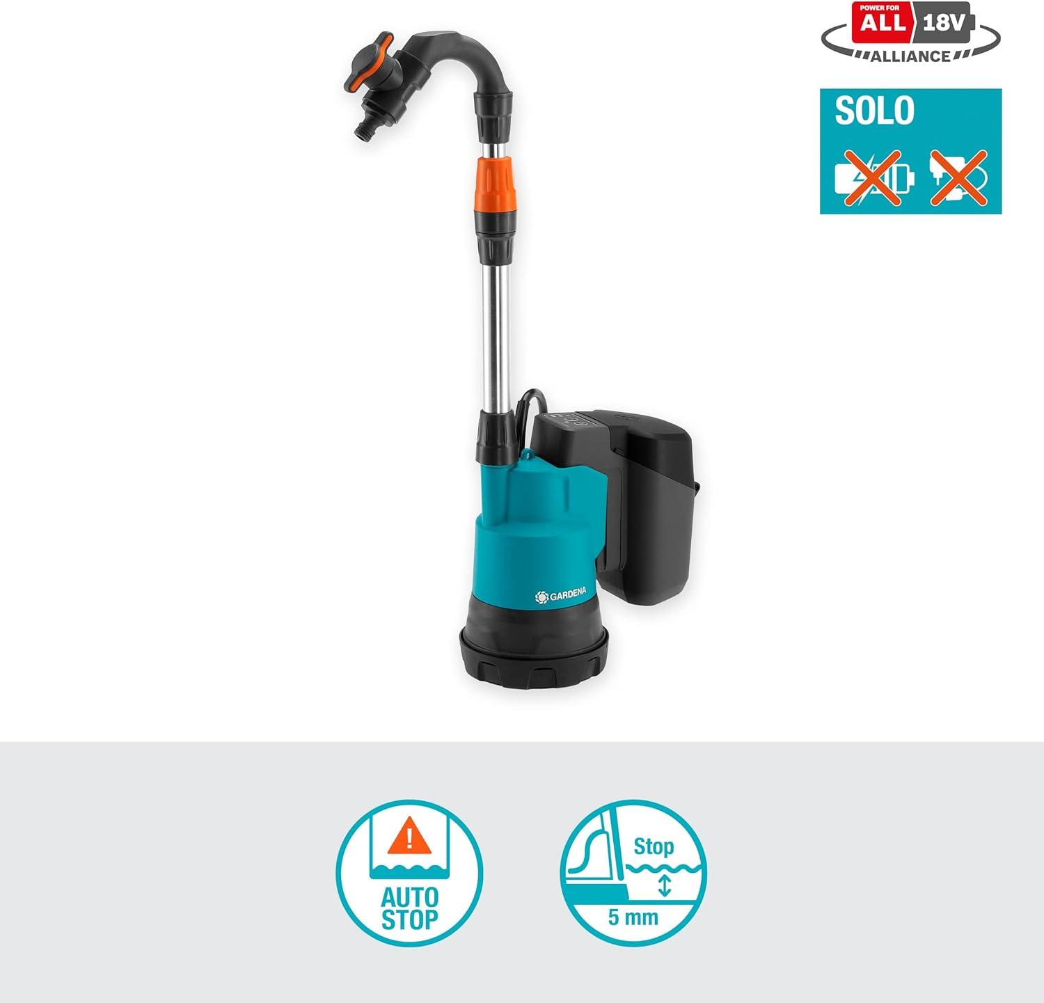 imageGardena Pompe collecteur de pluie sans fil 20002 18 V P4A sans bat Pompe dvacuation submersible sans fil filtre intgr protection contre la marche sec dbit 2000 lh 1460255sans batterie