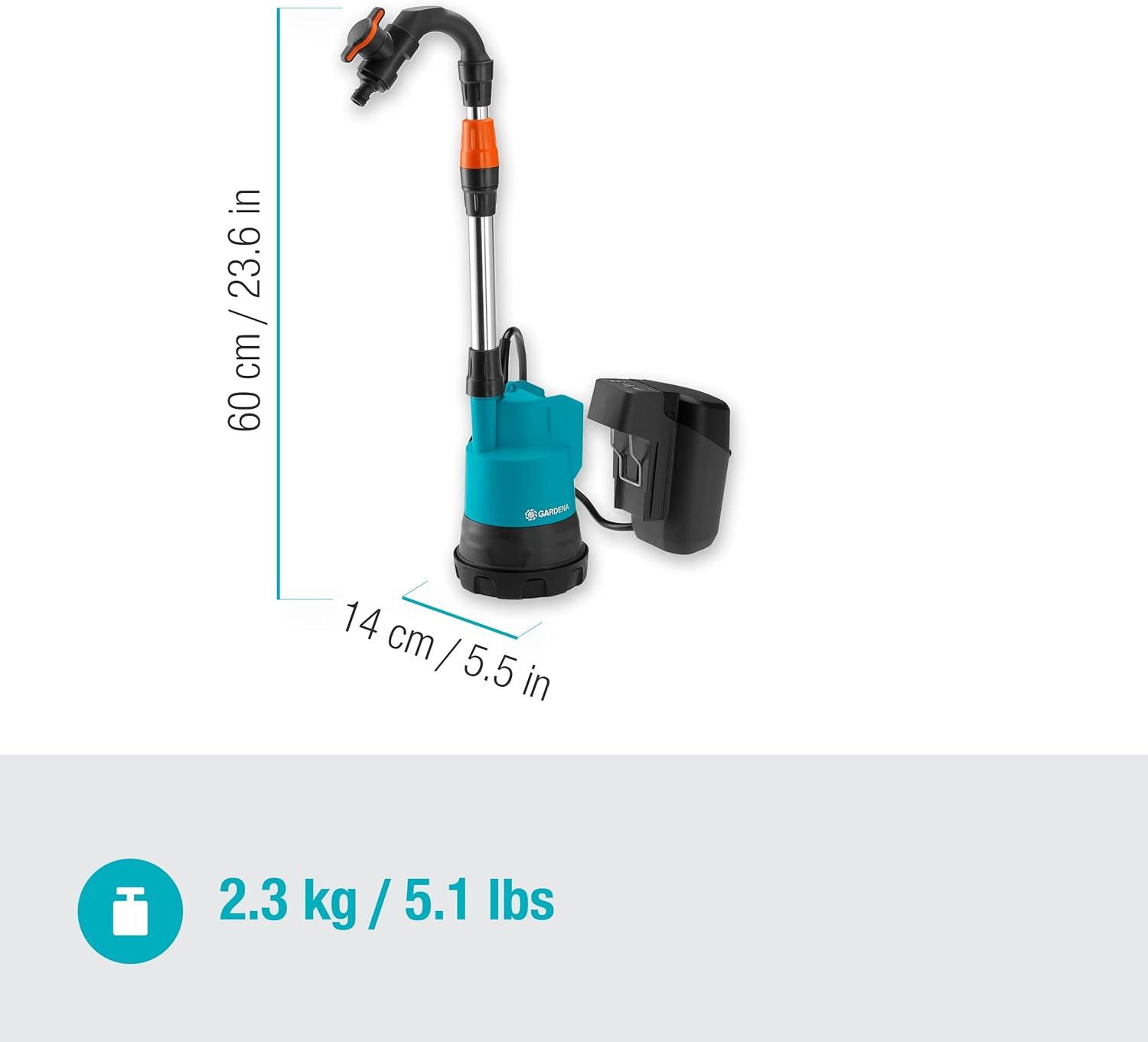 imageGardena Pompe collecteur de pluie sans fil 20002 18 V P4A sans bat Pompe dvacuation submersible sans fil filtre intgr protection contre la marche sec dbit 2000 lh 1460255sans batterie