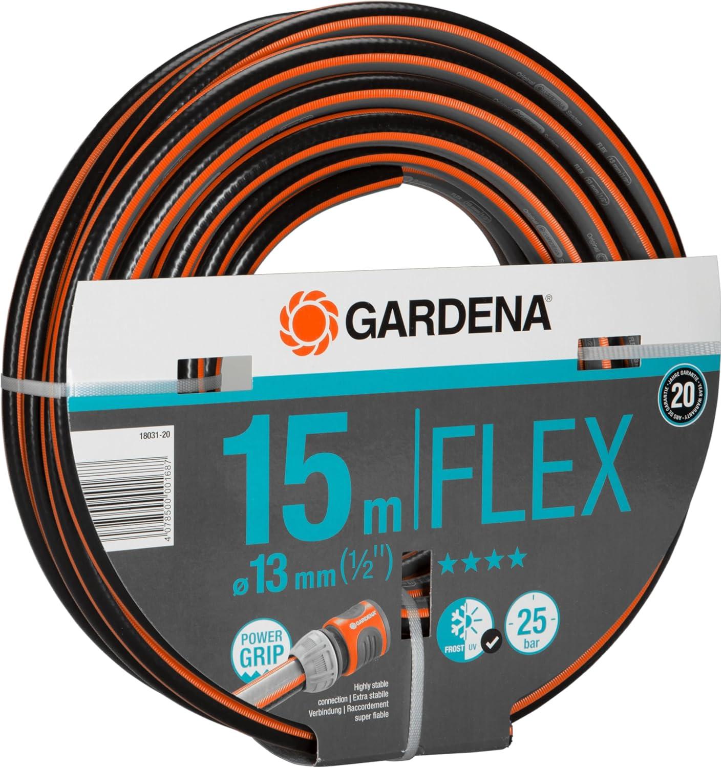 imageGardena Tuyau de Comfort FLEX 13 mm 12 Pouce 15 m Tuyau de jardin flexible et dimensionnellement avec profil de poigne de puissance imprim 25 bar sans pices systme 180312015 m 12