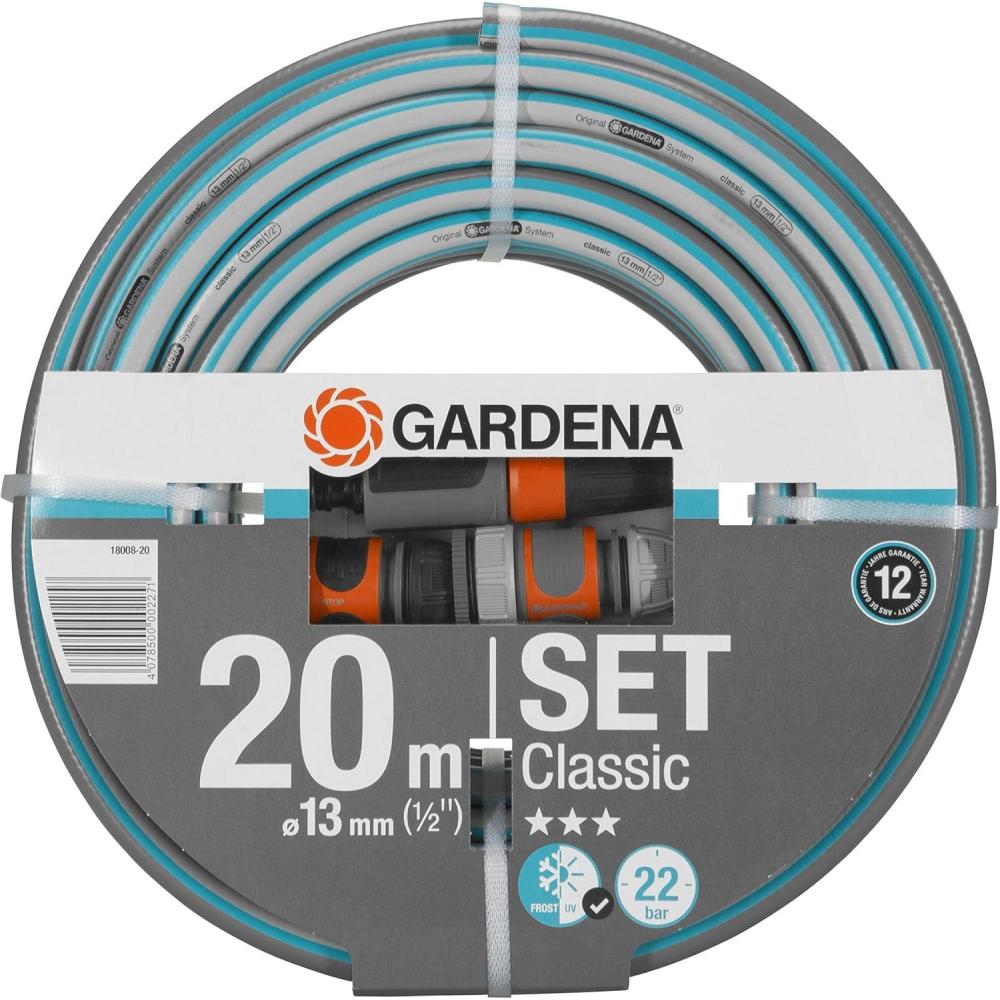 imageGardena Action de tuyau classique 13 mm 12 Pouce 18 m tuyau de jardin universel en tissu cross robuste impression de 22 bars rsistant aux UV sans pices systme 180012020 m 12 avec connexion