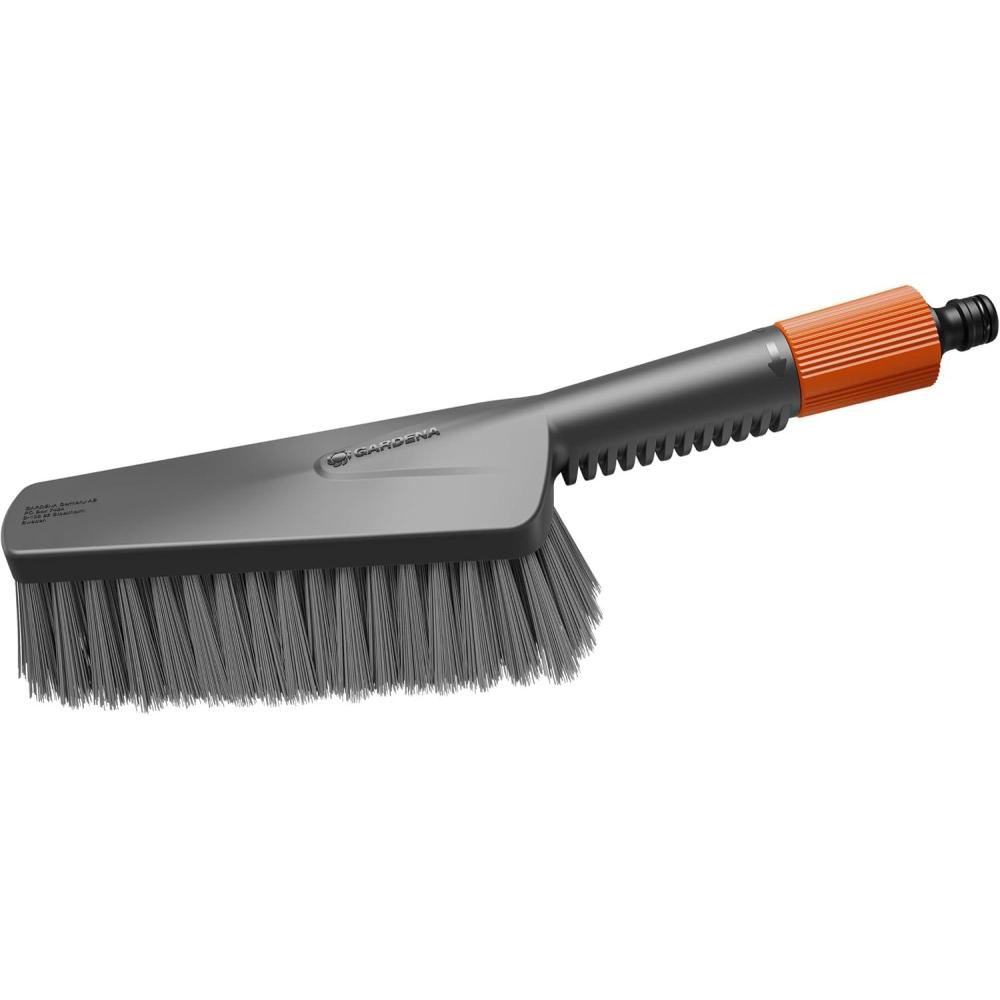 imageGardena Cleansystem Brosse de Lavage Main M Souple Brosse de Nettoyage avec raccord de Tuyau modle Moyen Plat pour Surfaces troites et sensibles avec rgulation du dbit 1884120
