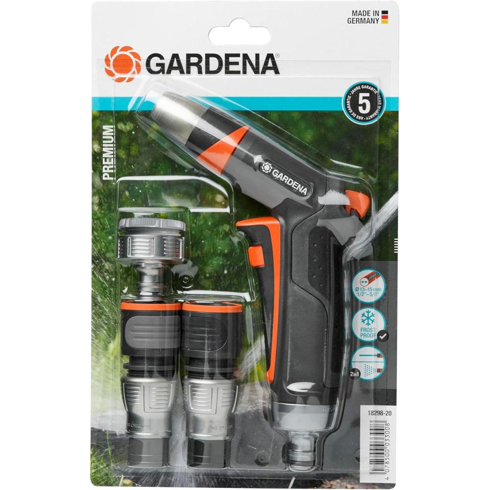 imageGardena EcoLine Ncessaire de base Avec pistolet de nettoyage nez de robinet adaptateur raccord de tuyau et raccord aquastop pour arrosage et nettoyage rsistant aux UV et au gel 1890020Ncessaire de base Premium