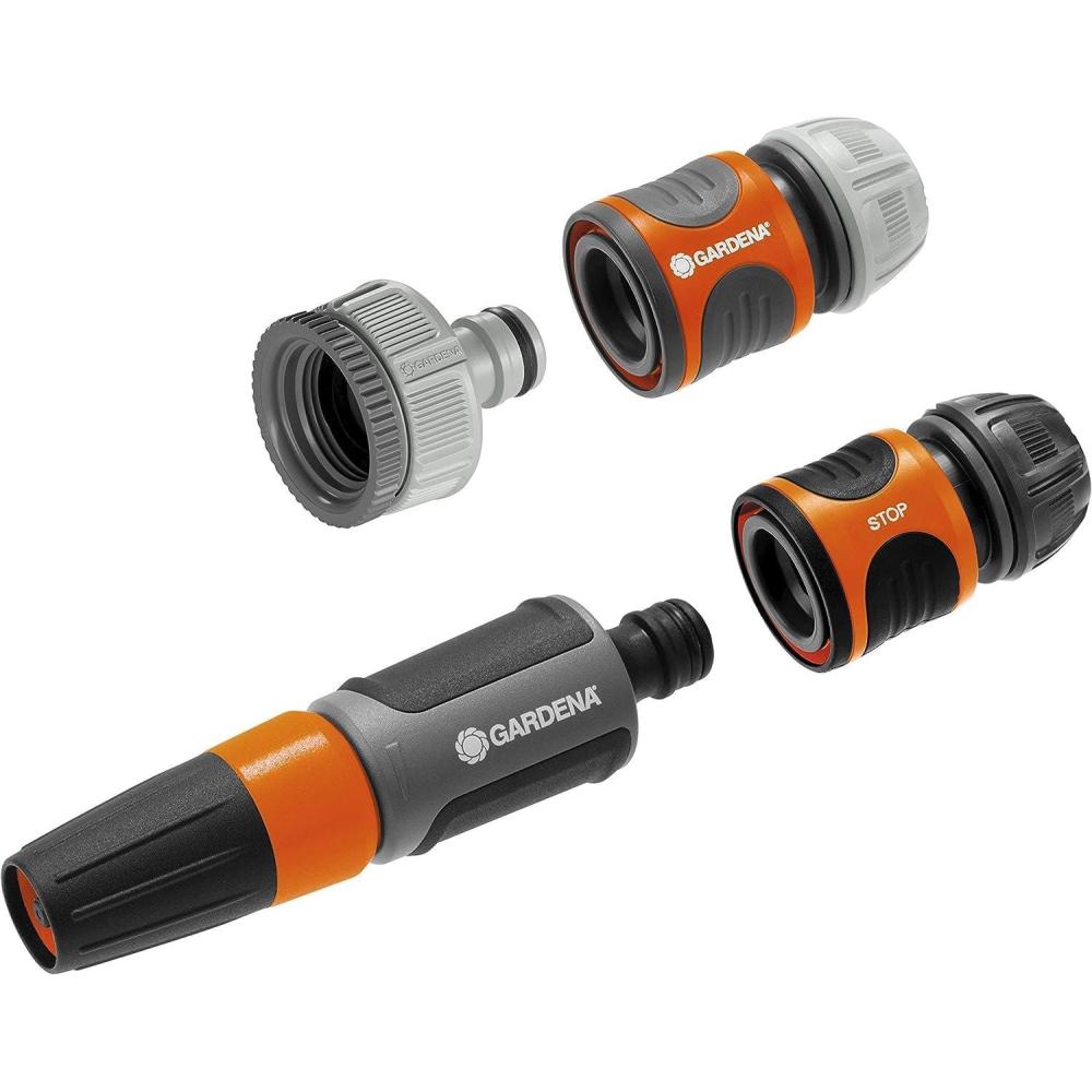imageGardena EcoLine Ncessaire de base Avec pistolet de nettoyage nez de robinet adaptateur raccord de tuyau et raccord aquastop pour arrosage et nettoyage rsistant aux UV et au gel 1890020Ncessaire de base