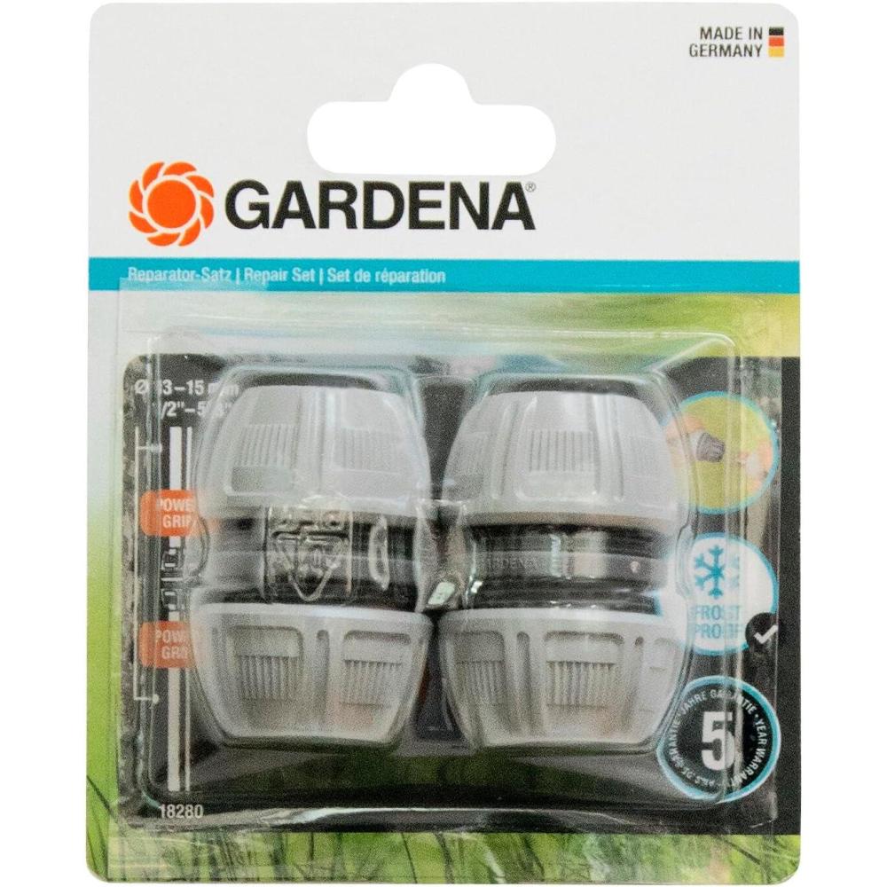 imageGardena Ensemble rpar 13 mm 12 Pouce et 15 mm 58 Pouce rparation de tubes faciles sans outil poigne de puissance crou de serrage spcialement en forme 1828020Rparateur de Tuyau