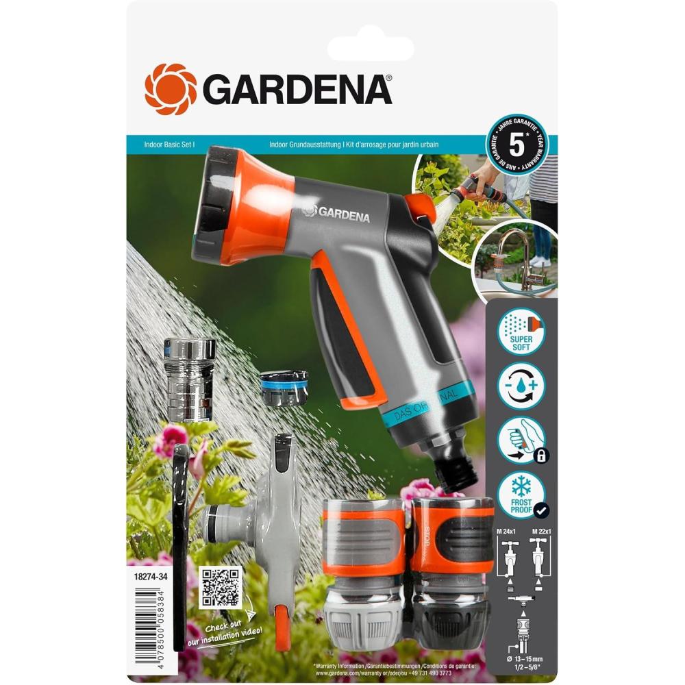 imageGardena Equipement de base dintrieur kit de dmarrage compos dun raccord de robinet dintrieur dun raccord de tuyau dun robinet darrt deau et dune douche de balcon 1827420Set