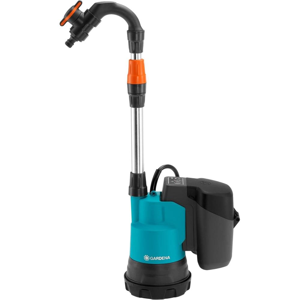 imageGardena Pompe collecteur de pluie sans fil 20002 18 V P4A sans bat Pompe dvacuation submersible sans fil filtre intgr protection contre la marche sec dbit 2000 lh 1460255avec batterie