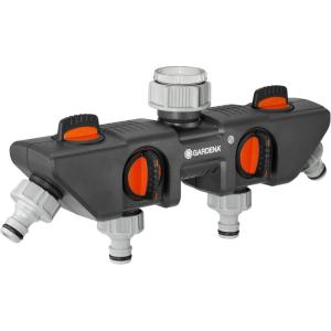 Distributeur 2 voies GARDENA : possibilité de raccorder 2 appareils au robinet, convient pour les programmateurs et minuteries d&rsquo;arrosage de GARDENA, débit d&rsquo;eau réglable et verrouillable (8193-20)(Sélecteur 4 circuits)