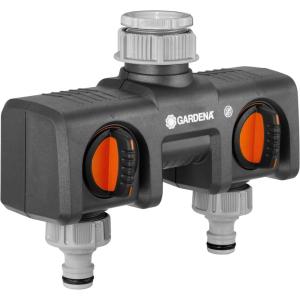 Distributeur 2 voies GARDENA : possibilité de raccorder 2 appareils au robinet, convient pour les programmateurs et minuteries d&rsquo;arrosage de GARDENA, débit d&rsquo;eau réglable et verrouillable (8193-20)(Sélecteur 2 circuits)