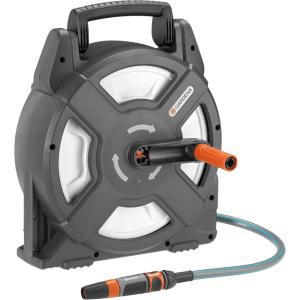 Gardena Dévidoir portable pour balcons et terrasses 10 m : dévidoir avec tuyau de 10 m, manivelle et poignée rétractables, rangement peu encombrant, pour terrasse et jardin (18400-20)(10m)