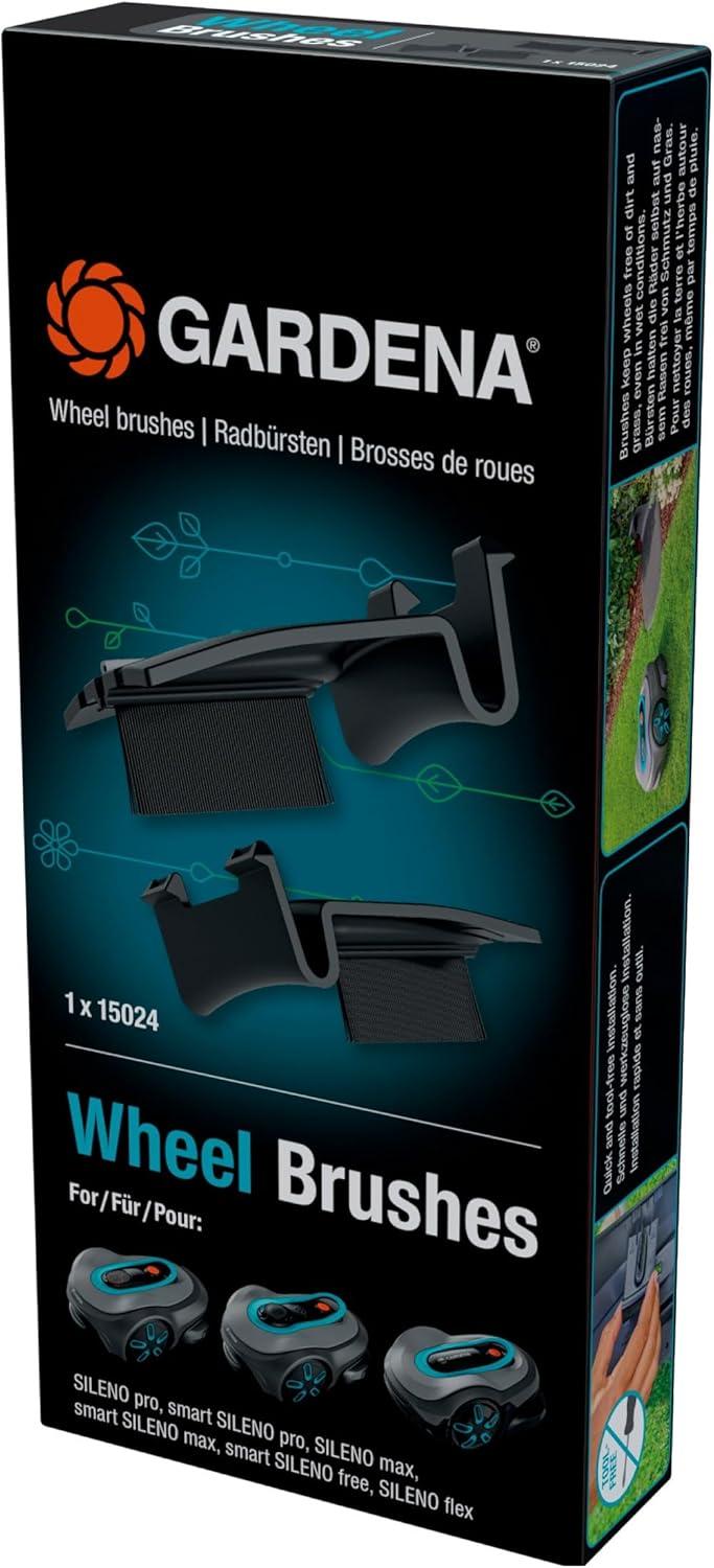 imageGardena Brosses pour roues de robot tondeuse compatibles avec smart SILENO pro max gratuites vite les blocages maintient les roues propres installation facile sans outil 1502420Brosses de Roue de Tondeuse pro max free
