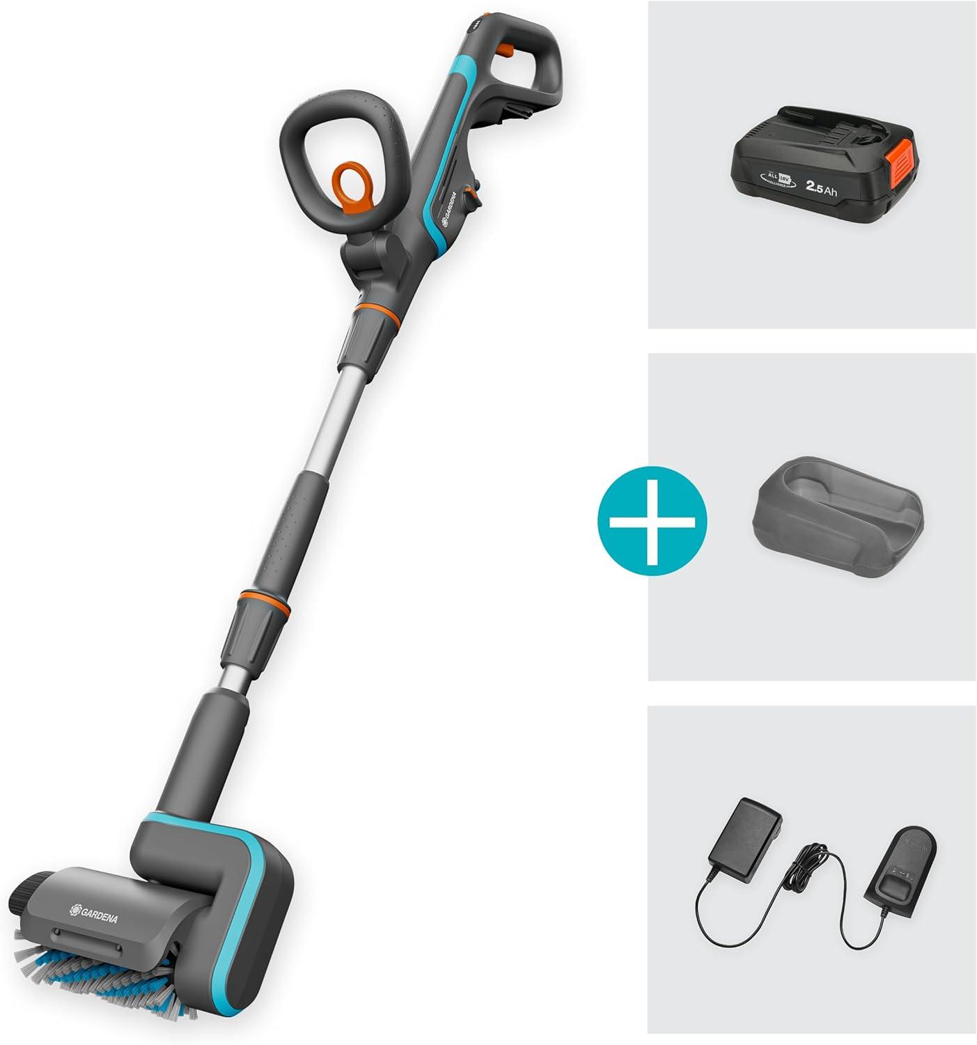 imageGardena Nettoyeur multifonction sur batterie AquaBrush Patio 0318V P4A ReadyToUse Set Appareil sur batterie batterie incluse nettoyage humide des sols de terrasses set complet 1484120