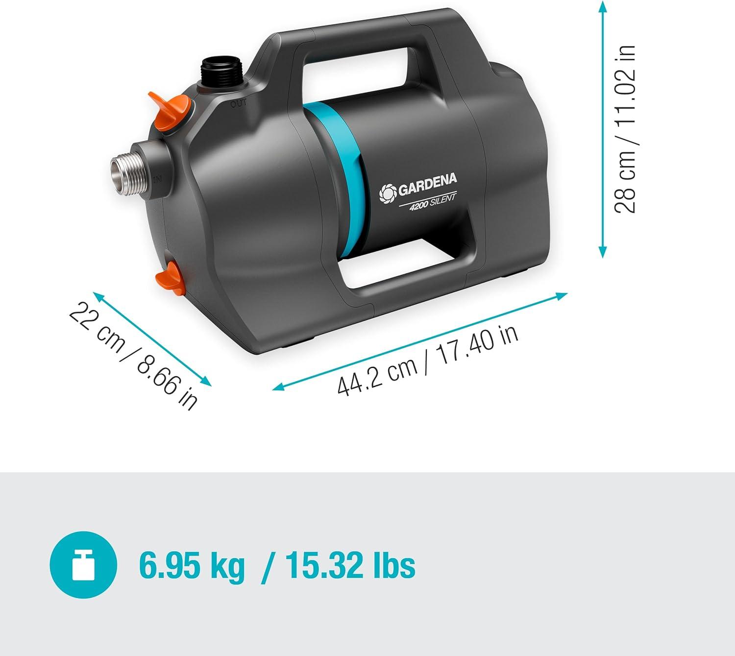 imageGardena Pompe de jardin 4200 Silent Set Pompe dirrigation trs silencieuse et innovante avec kit daspiration de 35 m et tuyau classique de 20 m dbit 4200 lh moteur 600 W tanche905520