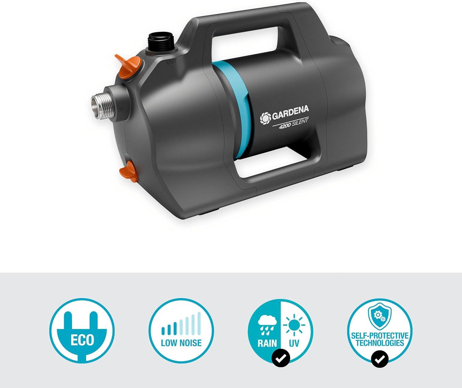imageGardena Pompe de jardin 4200 Silent Set Pompe dirrigation trs silencieuse et innovante avec kit daspiration de 35 m et tuyau classique de 20 m dbit 4200 lh moteur 600 W tanche905520
