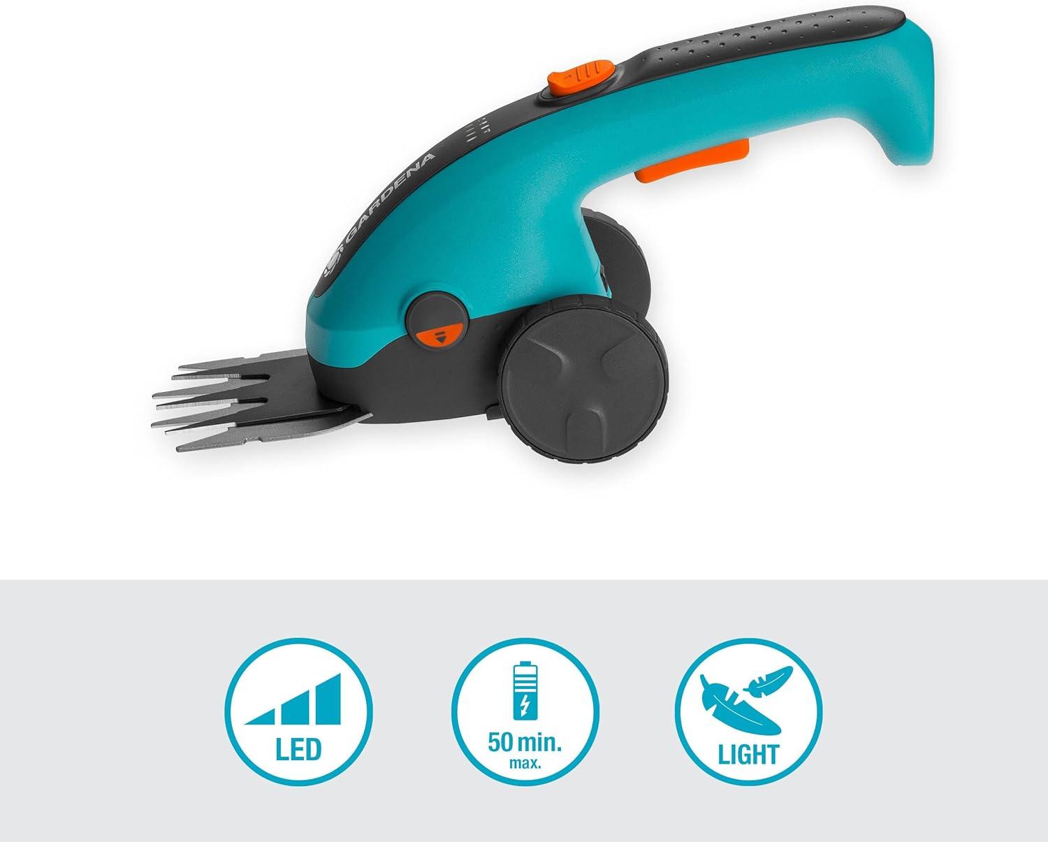 imageGardena Set de cisailles Gazon sans Fil ClassicCut Li avec Largeur de Coupe de 8 cm et Manche tlescopique roulettes poigne Confortable avec Affichage de ltat de Charge LED 988620