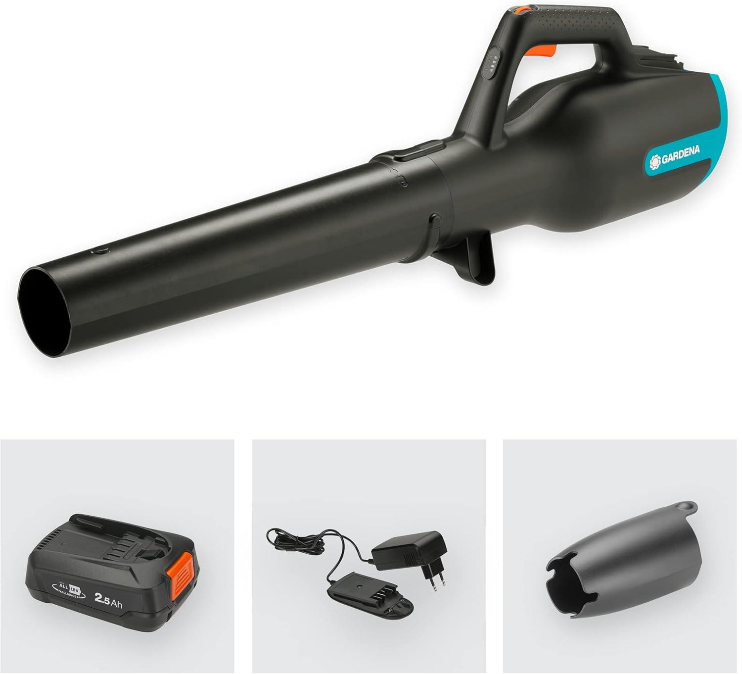 imageGardena Souffleur de feuilles sans fil PowerJet 18V P4A sans batterie souffleur de feuilles efficace avec moteur de 18 V vitesse de soufflage 100 kmh faible poids poigne ergonomique 1489055avec batterie
