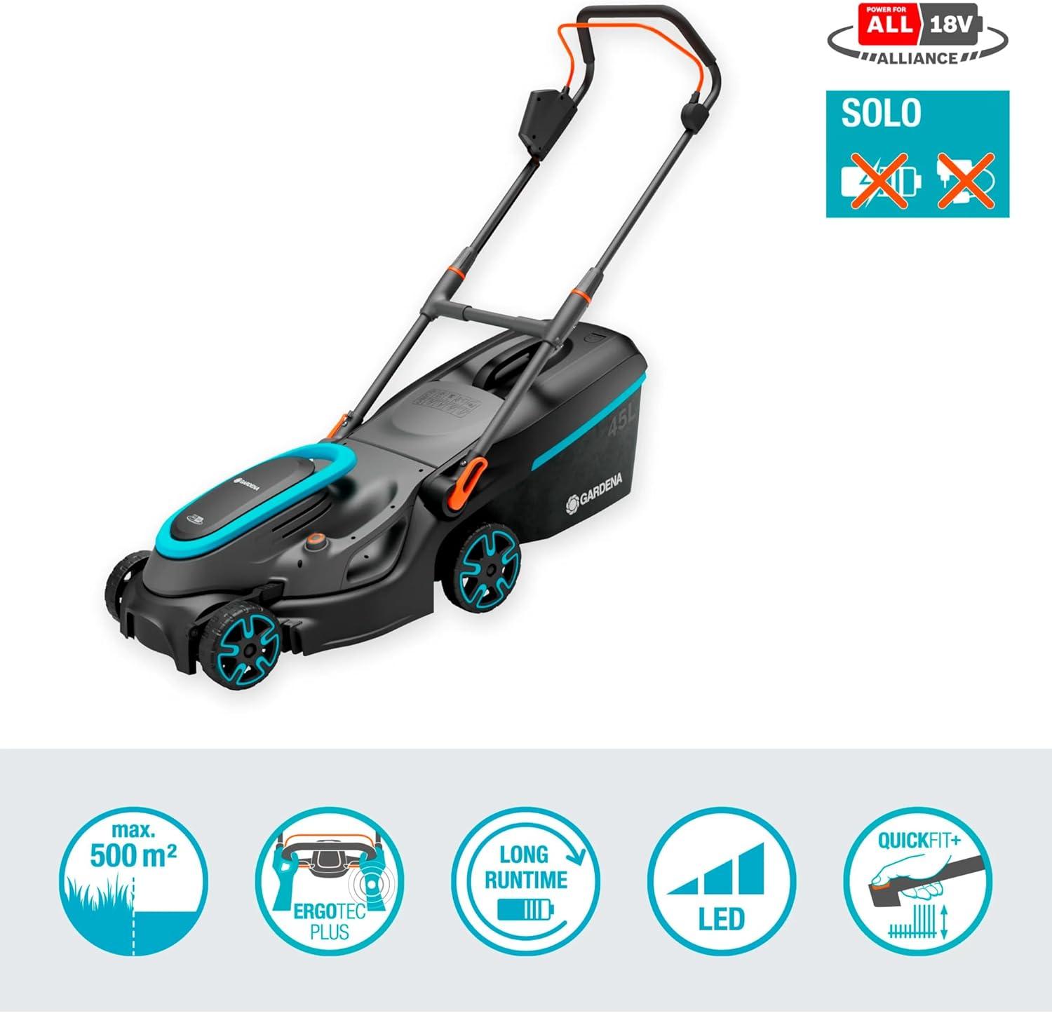 imageGardena set tondeuse gazon sans fil PowerMax 3736V P4A prt lemploi Tondeuse amplt350 m largeur coupe 37 cm volume bac 45 l rg central haut coupe moteur PowerPlus mode co 146382037cm