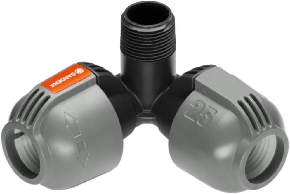 imageRaccord dangle mle de Gardena raccord pour raccordement de la turbine escamotable T 380 dans les coins 25 mm x 34 Pouce technologie de raccordement QuickampampEasy 278320Coude