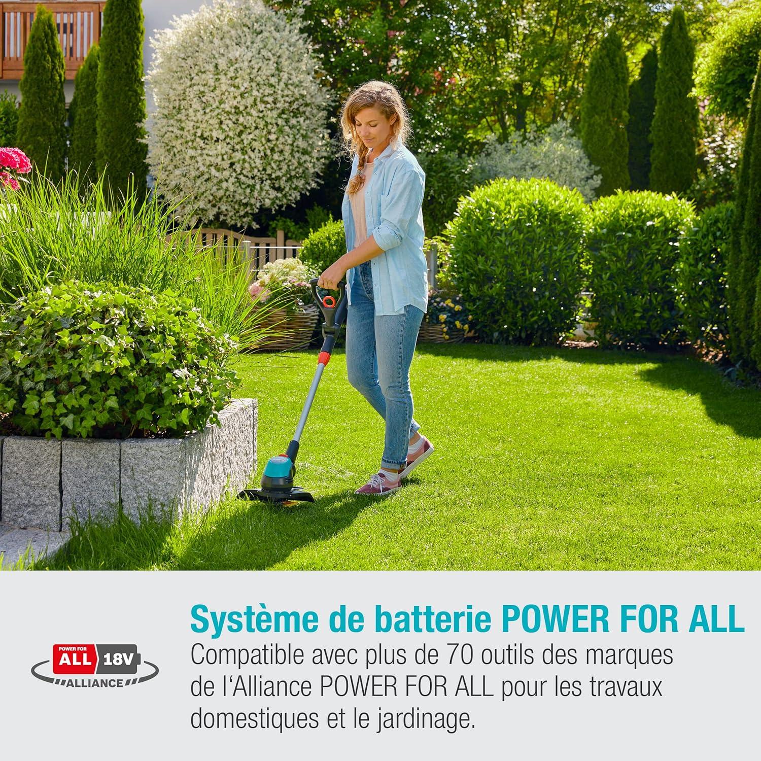 imageSet coupebordureshaie ss fil EasyCut 2318 V P4A Gardenai Dbroussailleuse cercle coupe 230 mm poigne rglable arceau protec plantes rg inc batterie 18 V P4A 1470020sans batterie