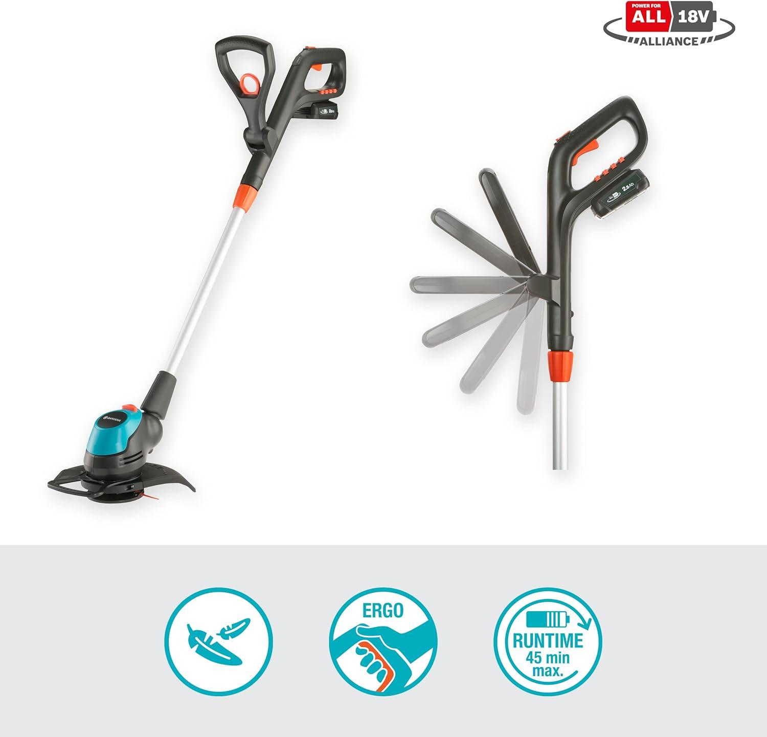 imageSet coupebordureshaie ss fil EasyCut 2318 V P4A Gardenai Dbroussailleuse cercle coupe 230 mm poigne rglable arceau protec plantes rg inc batterie 18 V P4A 1470020avec batterie