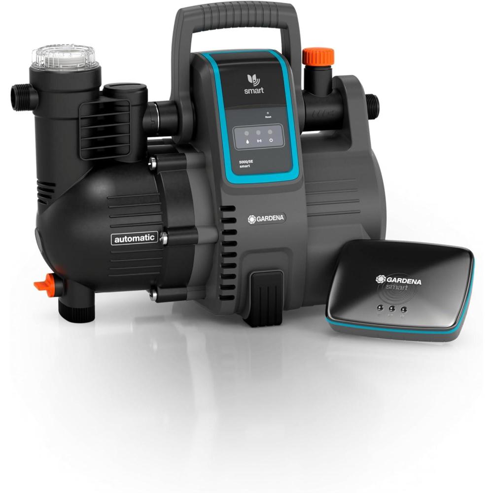 imageGARDENA Kit Smart Pressure Pump Pompe darrosage de surface 50005 Commande Par AppTablette avec Passerelle Smart Gateway Dbit 5 000 LH Protection Contre le Fonctionnement Sec 1910620jusqu 5000 lh commande par appGateway