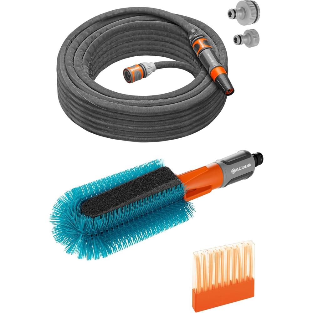 imageGardena Cleansystem kit de Lavage pour vlo kit pour Le Nettoyage des vlos Aussi des poussettes et des remorques kit Brosse vlo Tuyau Textile raccords et Sticks de Nettoyage 1886420