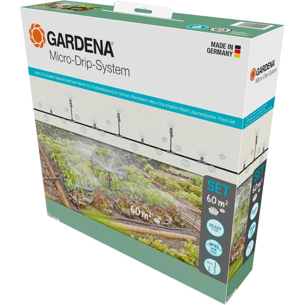 imageGardena MicroDrip System Kit dirrigation goutte goutte pour parterres de lgumesfleurs 60 m kit de dmarrage prt lemploi systme dirrigation conomie deau 1345020