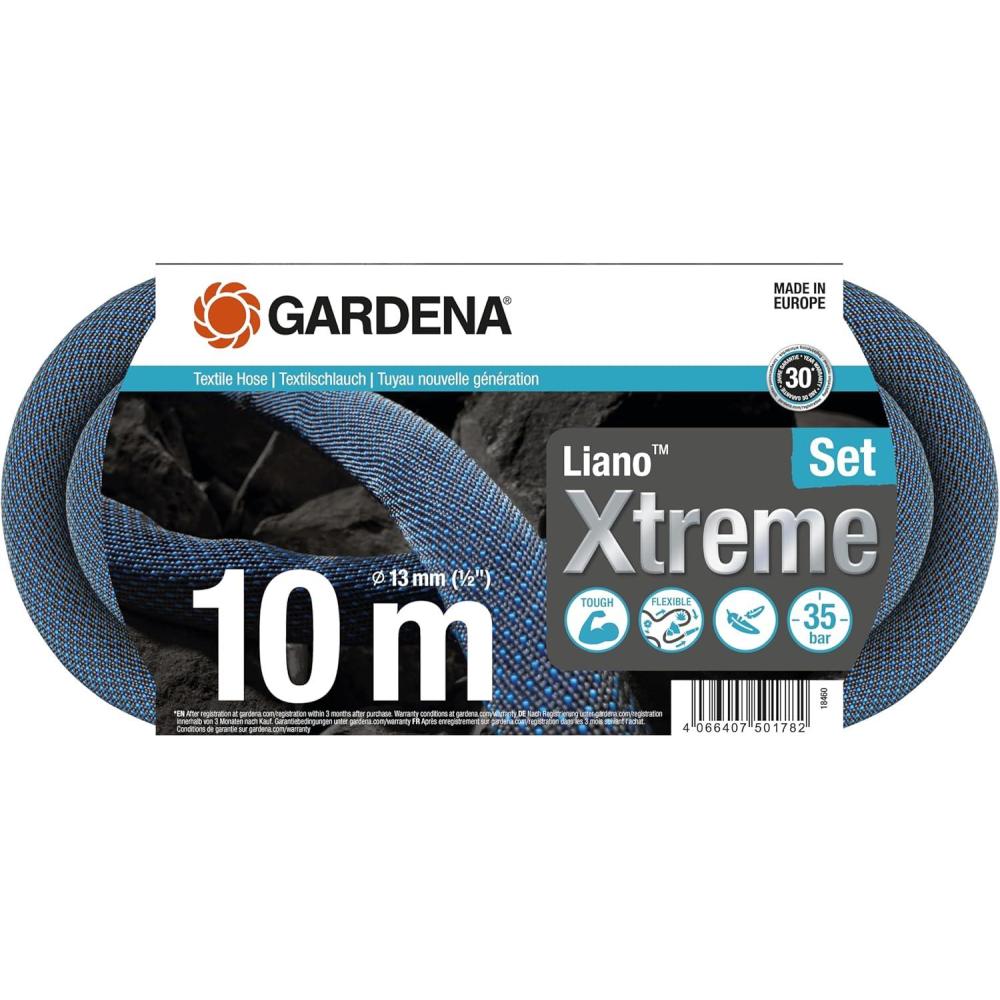 imageGardena kit Liano Xtreme 12 pouce 10 m Tuyau darrosage textile extrmement robuste pour robinets deau intrieurs avec intrieur en PVC lger rsistant aux intempries 1846020