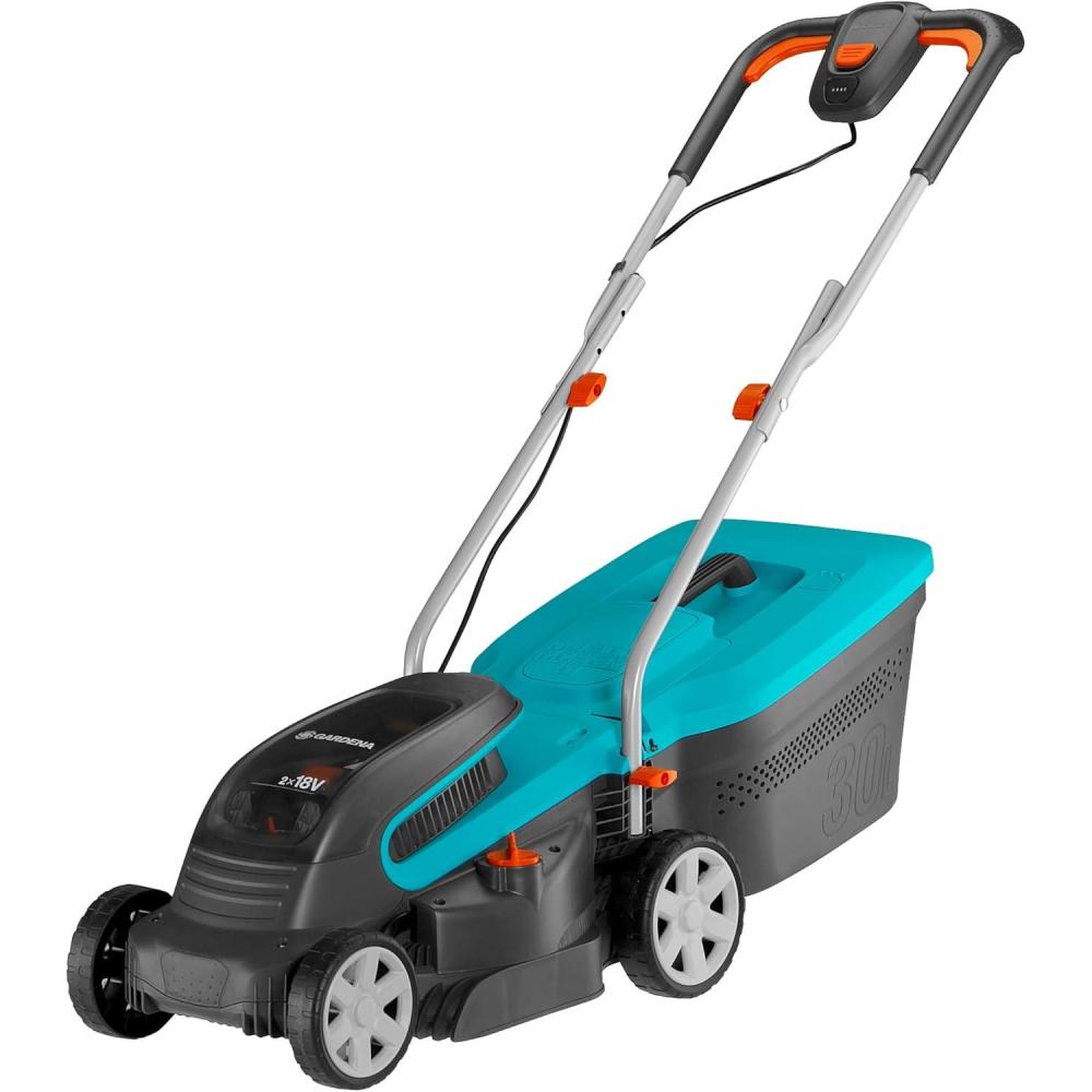 imageGardena set tondeuse gazon sans fil PowerMax 3736V P4A prt lemploi Tondeuse amplt350 m largeur coupe 37 cm volume bac 45 l rg central haut coupe moteur PowerPlus mode co 146382032cm anne du modle 2023