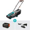 Gardena set tondeuse à gazon sans fil PowerMax 37/36V P4A, prêt à l’emploi: Tondeuse <350 m², largeur coupe 37 cm, volume bac 45 l, rég. central haut. coupe, moteur PowerPlus mode éco (14638-20)(32cm (année du modèle 2024))