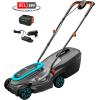 Gardena set tondeuse à gazon sans fil PowerMax 37/36V P4A, prêt à l’emploi: Tondeuse <350 m², largeur coupe 37 cm, volume bac 45 l, rég. central haut. coupe, moteur PowerPlus mode éco (14638-20)(32cm (année du modèle 2024))