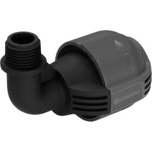 Coude 90° mâle de Gardena : pièce pour raccordement à l&rsquo;extrémité du tuyau, 25 mm x 1/2 Pouce, technologie de raccordement Quick&Easy, joint fileté auto-étanchéifiant (2780-20)(25 mm x 1/2&Prime; filetage mâle)