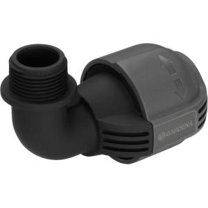 Coude 90° mâle de Gardena : pièce pour raccordement à l&rsquo;extrémité du tuyau, 25 mm x 1/2 Pouce, technologie de raccordement Quick&Easy, joint fileté auto-étanchéifiant (2780-20)(Filetage mâle 25 mm x 3/4)