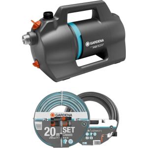 Gardena Pompe de jardin 4200 Silent Set :Pompe d&rsquo;irrigation très silencieuse et innovante avec kit d&rsquo;aspiration de 3,5 m et tuyau classique de 20 m, débit 4200 l/h, moteur 600 W, étanche(9055-20)