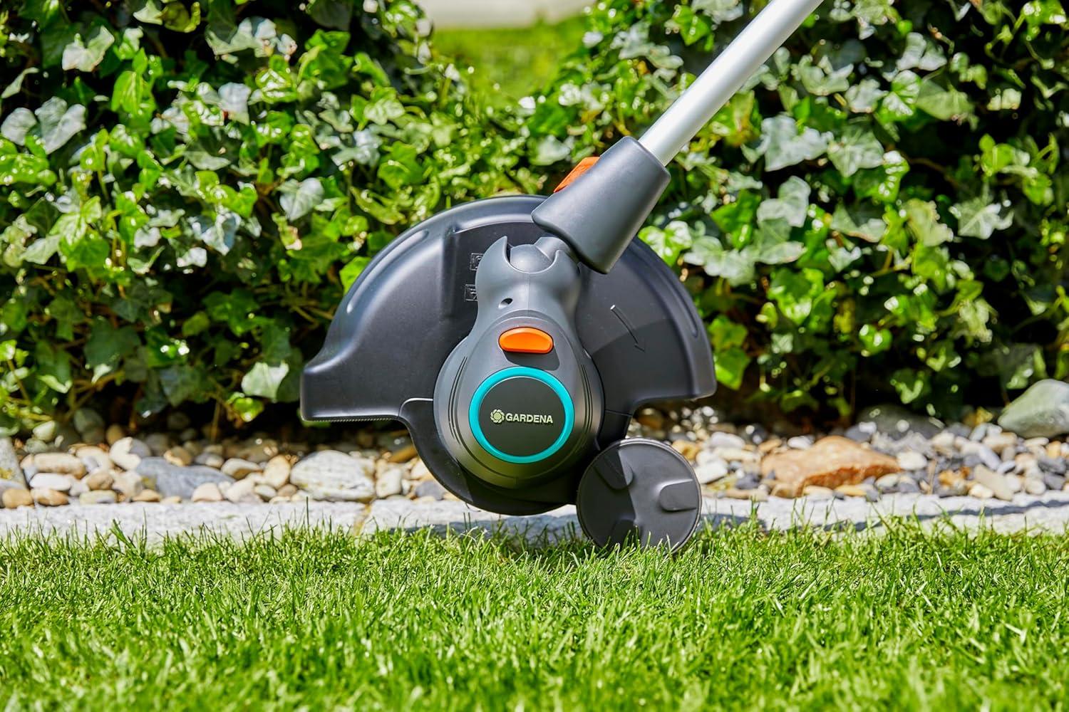 imageCoupebordures lectrique PowerCut 65028 Gardena cercle de coupe 280 mm poigne tlescopique rglable tte de coupe pivotante et articule trier de protection des plantes rabattable 987420 28cm 550W performance